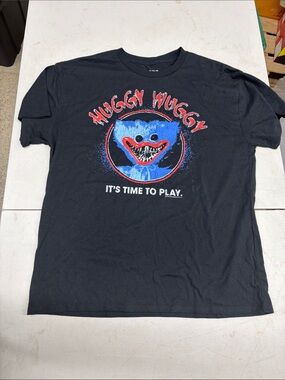 Men's Huggy Wuggy Graphic Tee - Black with Blue & Red Print Mob Entertainment XL
